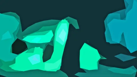Abstrakte Komposition aus türkisen und grünen Flächen auf dunklem Hintergrund.