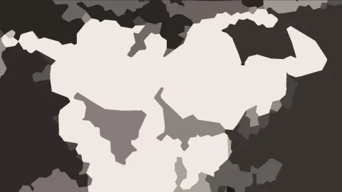 Abstrakte Komposition aus hellen, beigen und dunkelbraunen Flächen mit unregelmäßigen Kanten