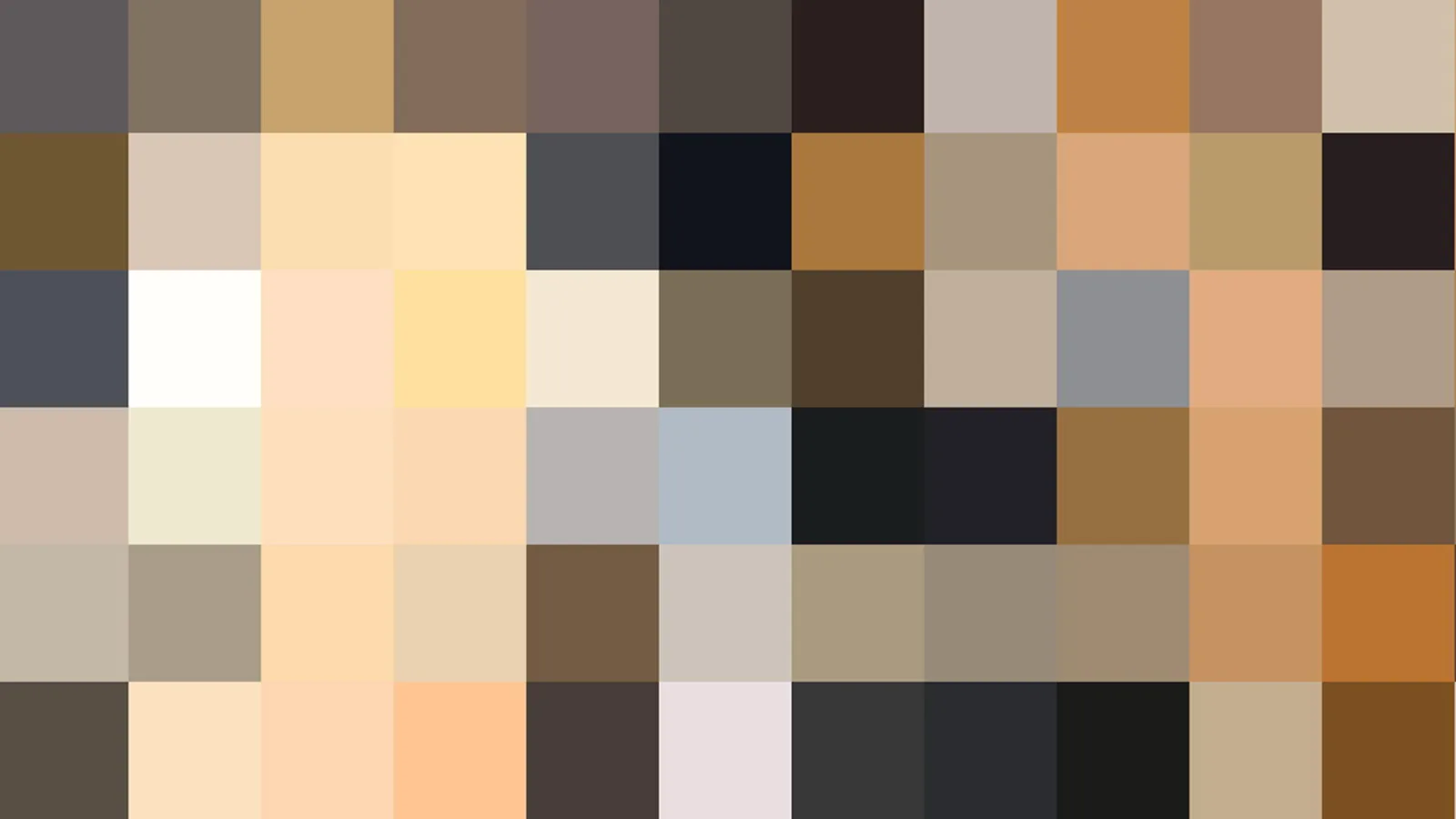 Ein Raster aus farbigen Quadraten in Beige, Braun, Ocker und Grau, das ein pixeliges Mosaik bildet.