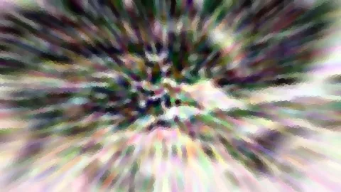 Abstraktes Bild mit radialen, pastellfarbenen Streifen, die von einem dunkleren Zentrum nach außen laufen, grobkörnig gepixelt.