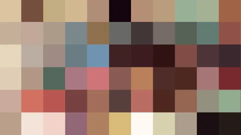 Mosaik aus quadratischen Farbfeldern in Beige, Braun, Rot, Dunkelrot und Grüntönen