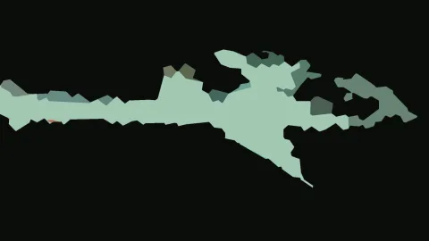 Helle mintgrüne und graugrüne Formen auf schwarzem Hintergrund, die sich von links nach rechts ziehen.