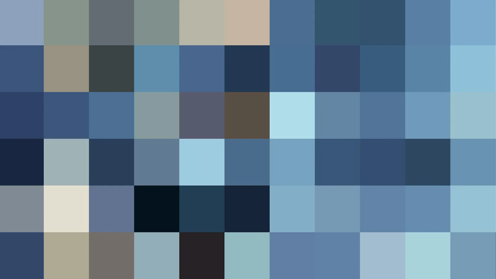 Mosaik aus quadratischen Pixelfeldern in Blau-, Grau- und Beigetönen mit einzelnen dunklen und hellen Feldern.