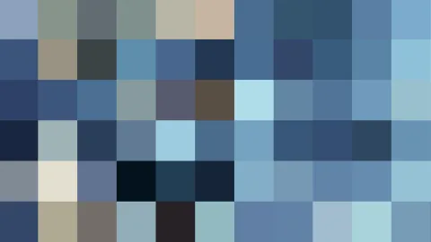 Mosaik aus quadratischen Pixelfeldern in Blau-, Grau- und Beigetönen mit einzelnen dunklen und hellen Feldern.