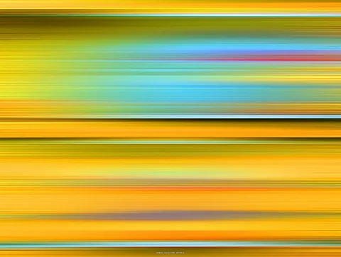 Abstrakte Komposition aus horizontalen, verwischten Streifen in Gelb, Orange, Türkis und vereinzeltem Rot und Violett.