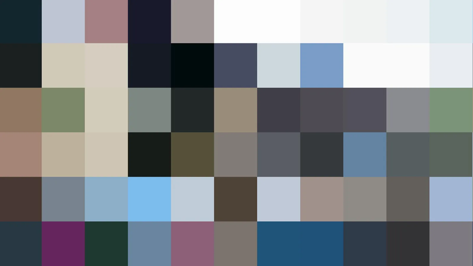 Abstraktes Raster aus unregelmäßig farbigen Pixelblöcken in Dunkelblau, Grau, Weiß, Grün, Rosa und Blau.
