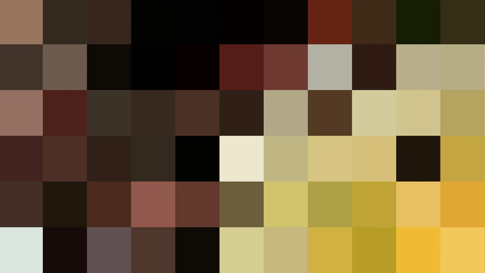 Mosaik aus quadratischen Farbfeldern in Schwarz, Braun, Ocker und Gelb, nach rechts heller werdend