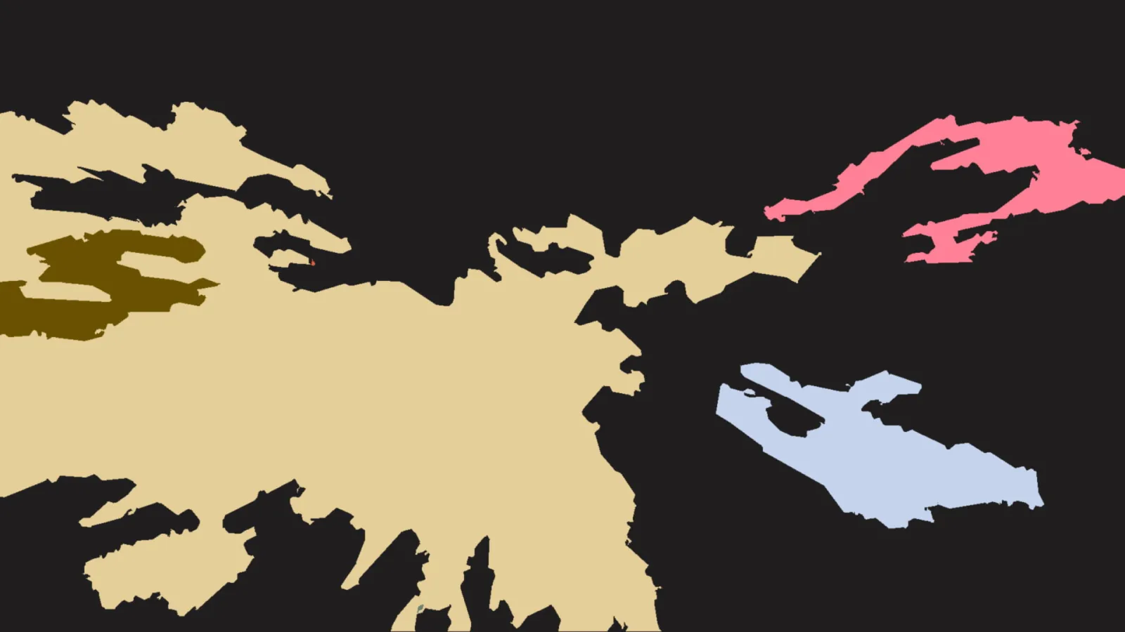 Abstrakte flache Formen in Beige, Pink, Hellblau und Olivgrün auf dunklem Hintergrund.