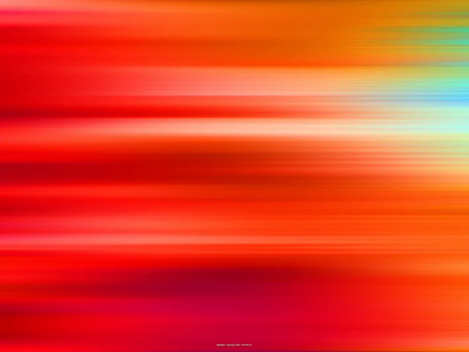 Horizontal verwischte Streifen in Rot, Orange und Gelb, rechts oben laufen sie in Grün und Hellblau aus.