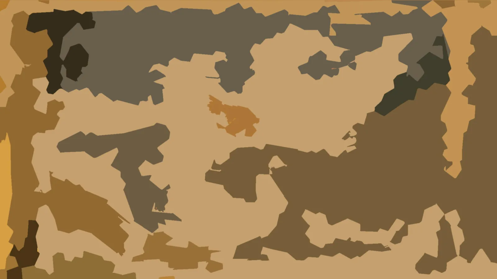 Abstraktes Muster aus unregelmäßigen, flächigen Formen in Beige, Braun, Grau und Orange, dunkle Töne am oberen linken und rechten Rand.