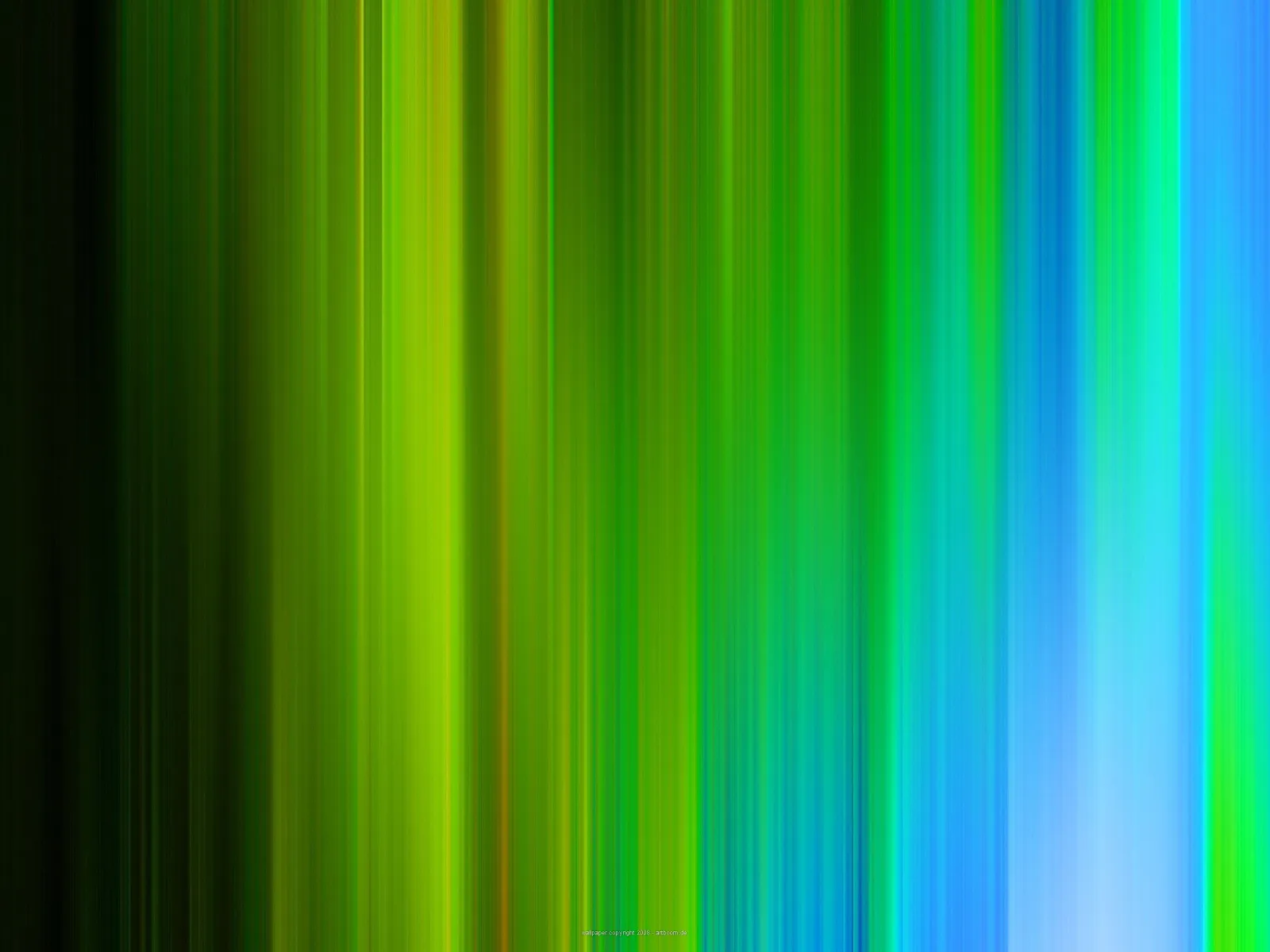 Abstrakte Komposition aus senkrechten Streifen, links dunkles Grün, nach rechts in Gelbgrün, Hellgrün und Blau übergehend, mit leuchtenden Lichtbahnen.