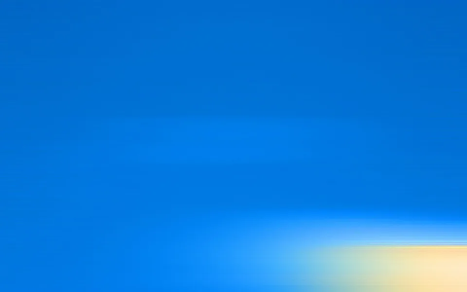 Großflächiger blauer Verlauf mit horizontalen Schlieren, rechts unten ein heller gelblicher Lichtstreifen.