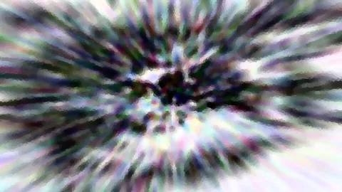 Abstrakte Komposition aus bunten, pixeligen Streifen, die radial von einem dunklen Zentrum nach außen laufen.