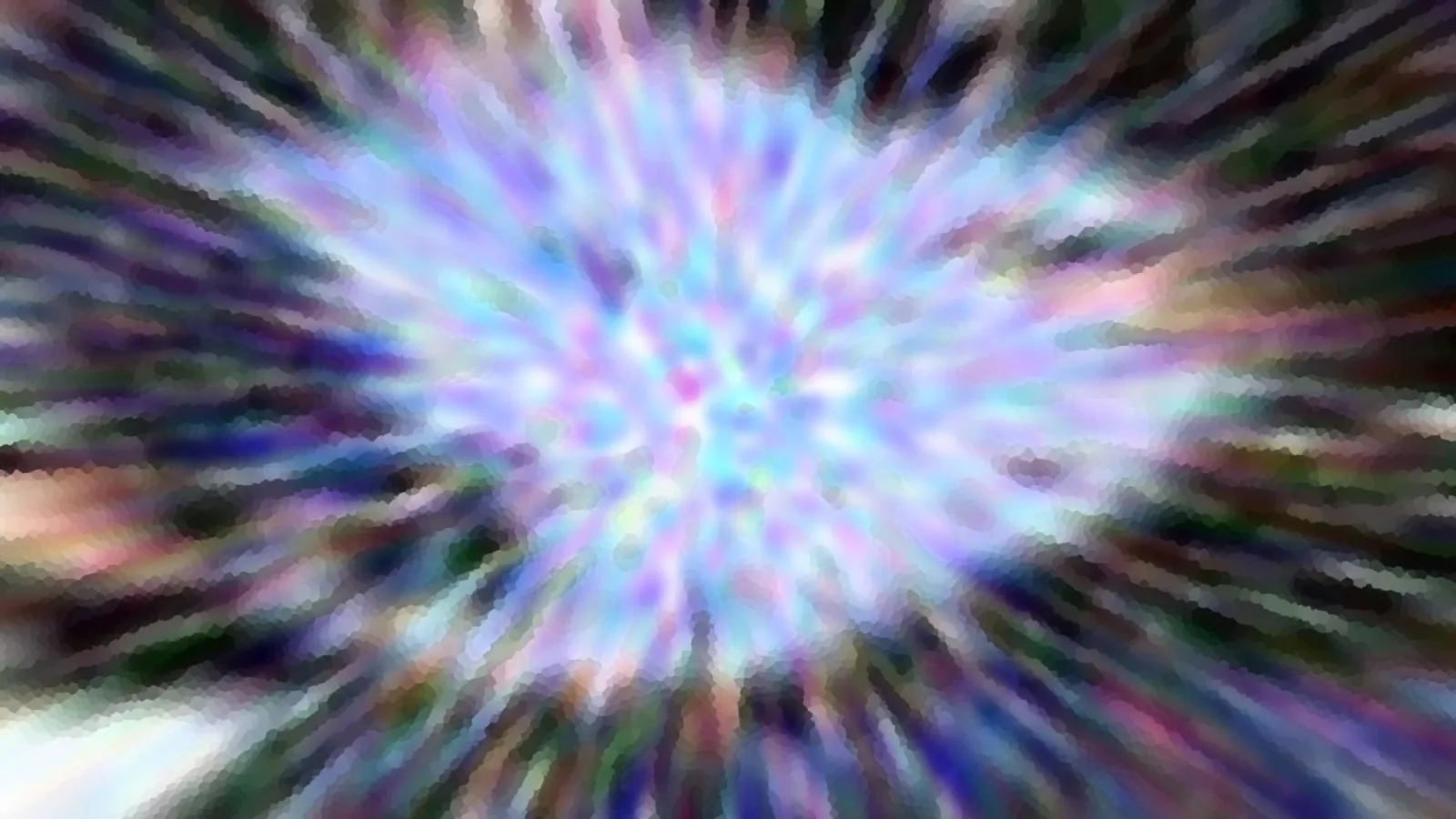 Abstrakte radiale Komposition aus hellblauen, violetten und dunklen Farbschlieren, die von einem leuchtenden Zentrum nach außen strahlen.