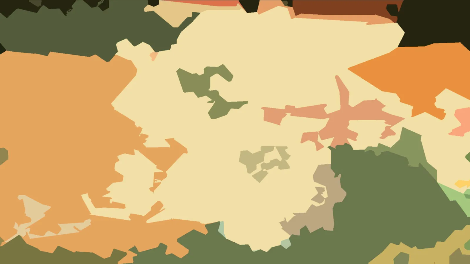 Abstrakte Komposition aus organischen Flächen in Creme, Ocker, Oliv und Orange
