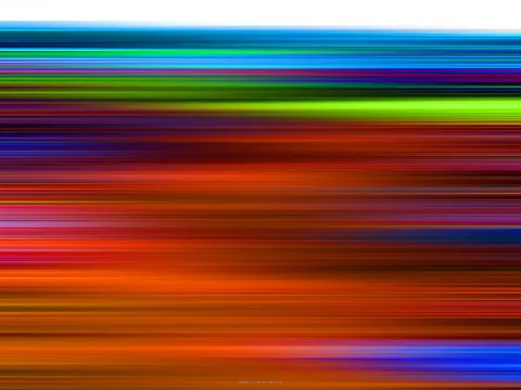 Abstrakte Komposition aus horizontalen, verwischten Linien in Blau, Grün, Gelb, Rot und Orange auf weißem Grund oben.