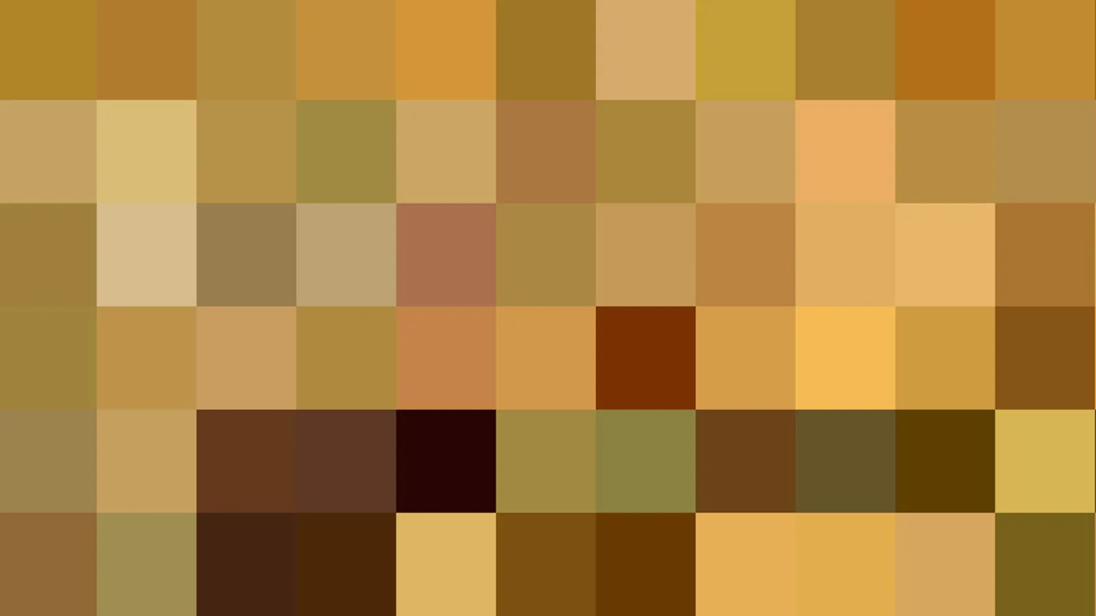 Quadratisches Mosaik aus unregelmäßigen Feldern in Ocker, Gold, Braun und Olivgrün, dunklere Flecken in der unteren Hälfte.