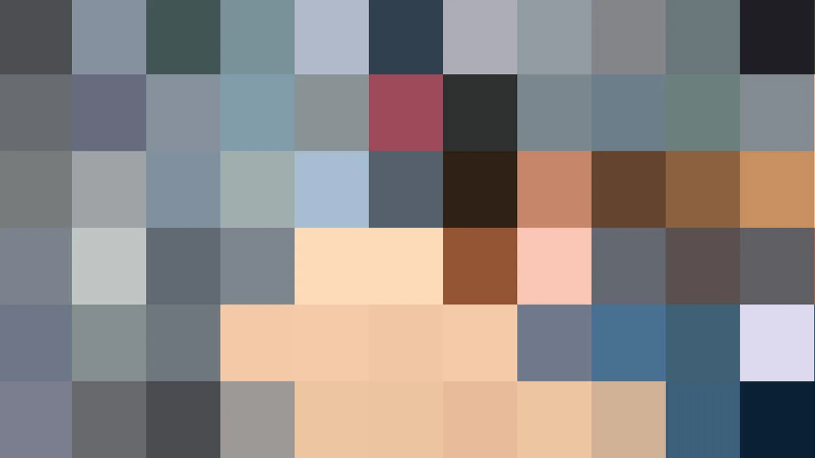 Verpixeltes Porträt einer Person mit grauen, blauen und hellen Hauttönen