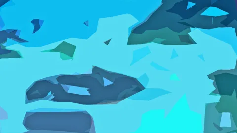 Abstrakte Komposition aus blauen, türkisfarbenen und dunkelblauen Polygonen mit flachen Dreiecksformen.