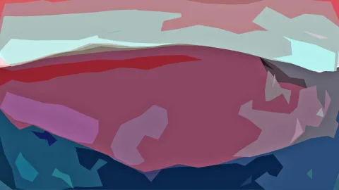 Abstraktes Bild mit unregelmäßigen Farbflächen in Rot, Rosa, Violett und Dunkelblau, oben hell, unten dunkel.