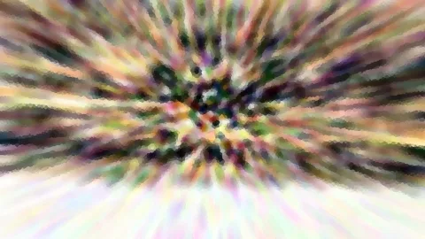 Abstraktes Bild aus farbigen Streifen, die von einem dunklen Zentrum radial nach außen laufen, unten hell ausgewaschen