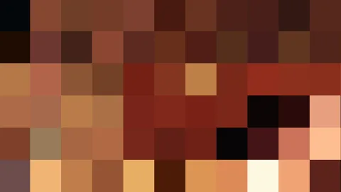 Pixelmosaik aus farbigen Feldern in Braun-, Rot- und Orangetönen, oben links nahezu schwarz.