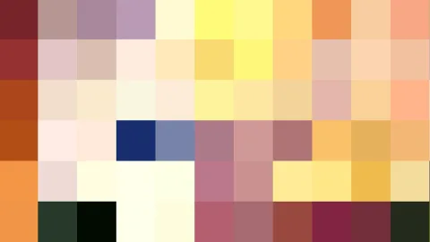 Raster aus farbigen Quadraten in Gelb, Orange, Rosa, Rot, Blau und Dunkelgrün.