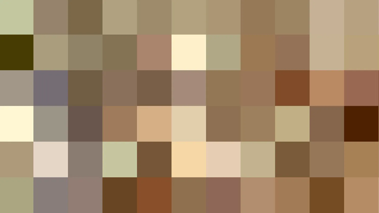 Pixeliges Raster aus Feldern in Braun-, Beige- und Ockertönen, mit wenigen hellen und dunklen Akzenten.