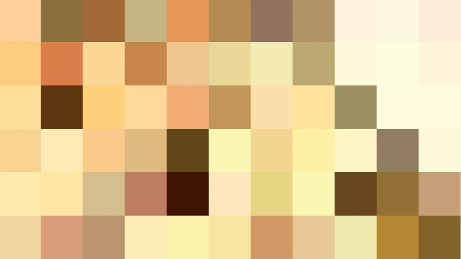 Abstraktes Mosaik aus quadratischen Pixelfeldern in Beige, Ocker, Gelb und Braun, dunklere Braunfelder verteilt über das Raster.
