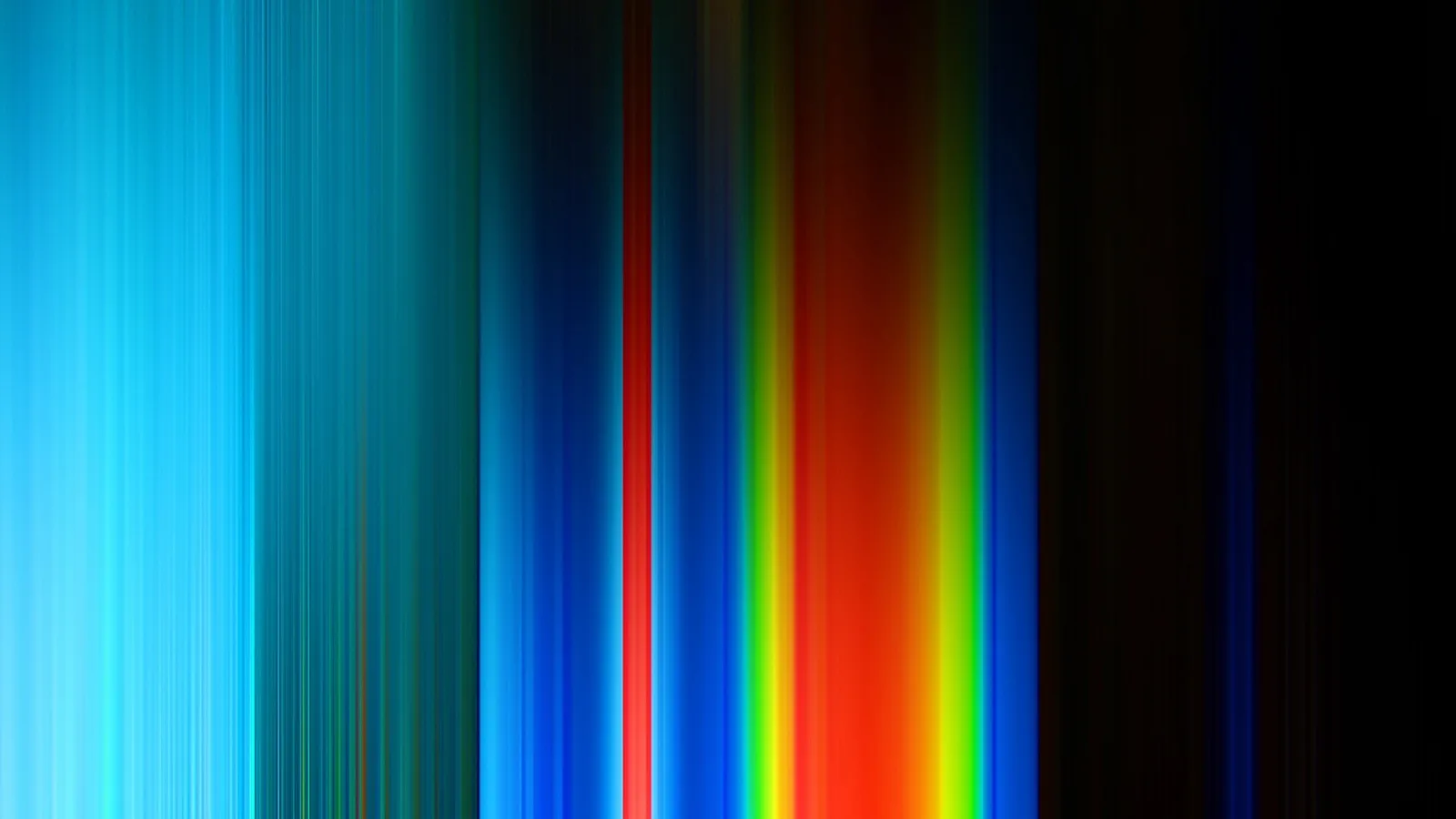 Vertikale, verwischte Lichtstreifen in Blau, Rot, Orange, Gelb und Grün auf schwarzem Hintergrund, nach rechts dunkler werdend.