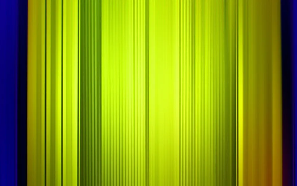 Vertikale Streifen in Gelbgrün, Gelb und Blau, die von Lichtreflexen in der Mitte heller werden und an den Rändern in Blau und Orange auslaufen.