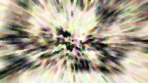 Abstraktes Bild mit pastellfarbenen Streifen, die von einem dunklen Zentrum radial nach außen laufen, mosaikartig körnig.