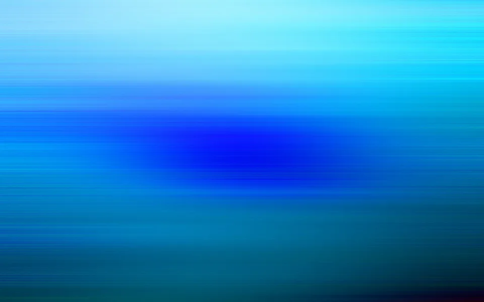Horizontale Streifen in Blau- und Türkistönen, im Zentrum ein dunkelblauer, unscharfer Fleck.