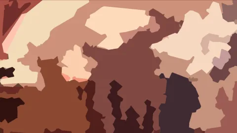 Abstrakte Komposition aus unregelmäßigen, flächigen Formen in Braun-, Beige- und Rottönen, dunkle Zacken unten und eine helle Fläche oben rechts.