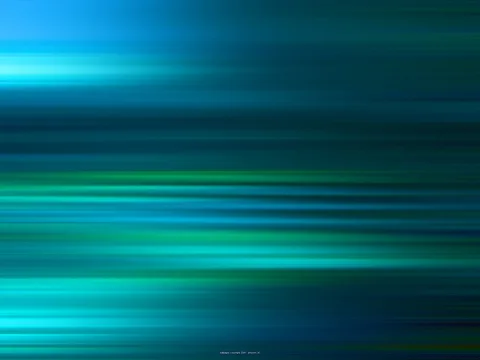 Abstrakte horizontale Streifen aus blauen und grünen Lichtbahnen, die von links oben nach rechts unten verlaufen und nach unten dunkler werden.