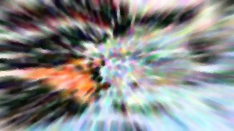 Abstrakte radiale Unschärfe mit bunten Schlieren und einem orangefarbenen Bereich links