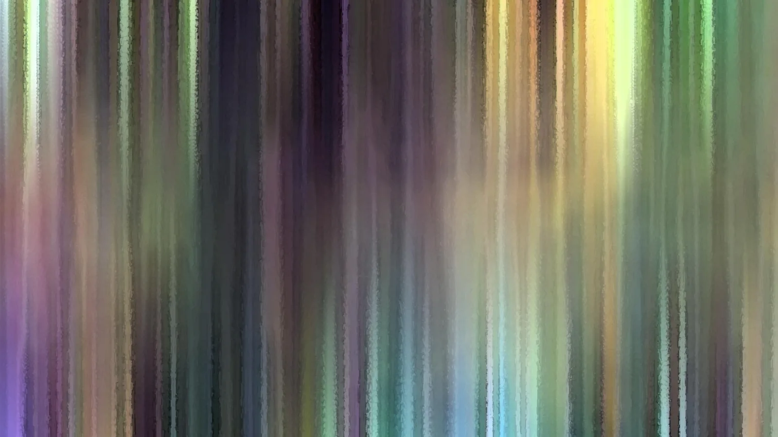 Abstraktes Bild aus senkrechten, unscharfen Farbstreifen in Violett, Grün, Gelb und Blaugrau mit malerischer Textur.