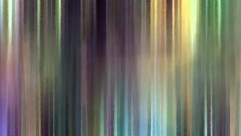 Abstraktes Bild aus senkrechten, unscharfen Farbstreifen in Violett, Grün, Gelb und Blaugrau mit malerischer Textur.
