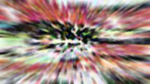 Abstrakte Bewegungsunschärfe mit radialen Streifen in Pink, Grün und Weiß, pixelig gemosaikt