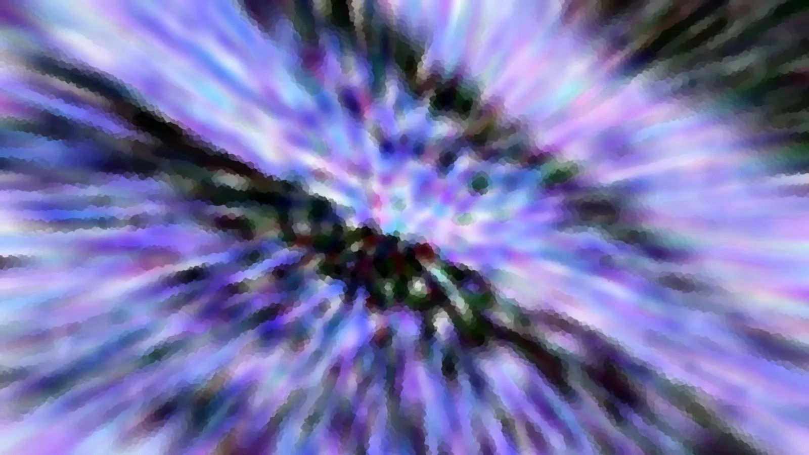 Abstraktes Bild mit lila, blauen und weißen Streifen, die von einem dunklen Zentrum in der Mitte radial nach außen laufen.