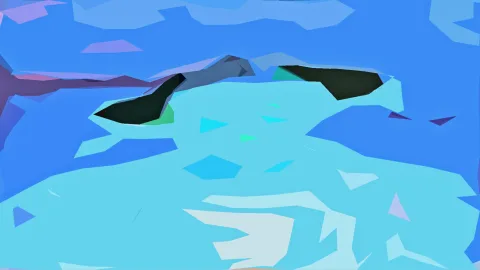 Abstrakte Komposition aus blauen, türkisen und dunklen facettierten Flächen auf blauem Grund