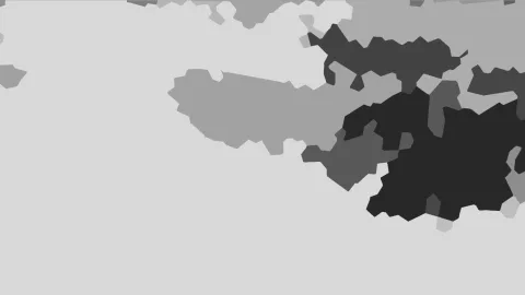 Abstrakte graue und schwarze Flächen auf hellgrauem Grund, rechts oben dicht gehäuft.