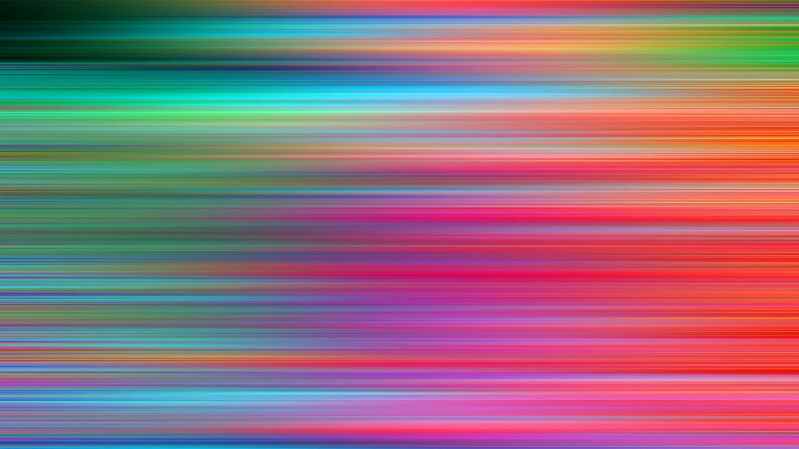 Horizontale, verwischte Streifen in Grün, Blau, Rot, Orange und Pink, die von oben nach unten dicht aufeinanderfolgen.