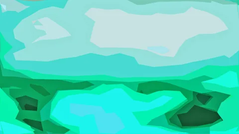 Abstrakte Komposition aus großen türkisen und grünen Polygonflächen, oben eine helle, graugrüne Fläche, unten dunklere grüne Formen.