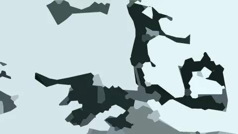 Abstraktes Muster aus dunkel graugrünen, kantigen Flächen auf hellgrauem Hintergrund, verteilt wie ein Tarnmuster.