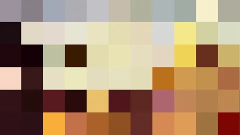 Raster aus kleinen farbigen Quadraten in Beige, Ocker, Rot und Braun, dazwischen helle Grau- und Blautöne.