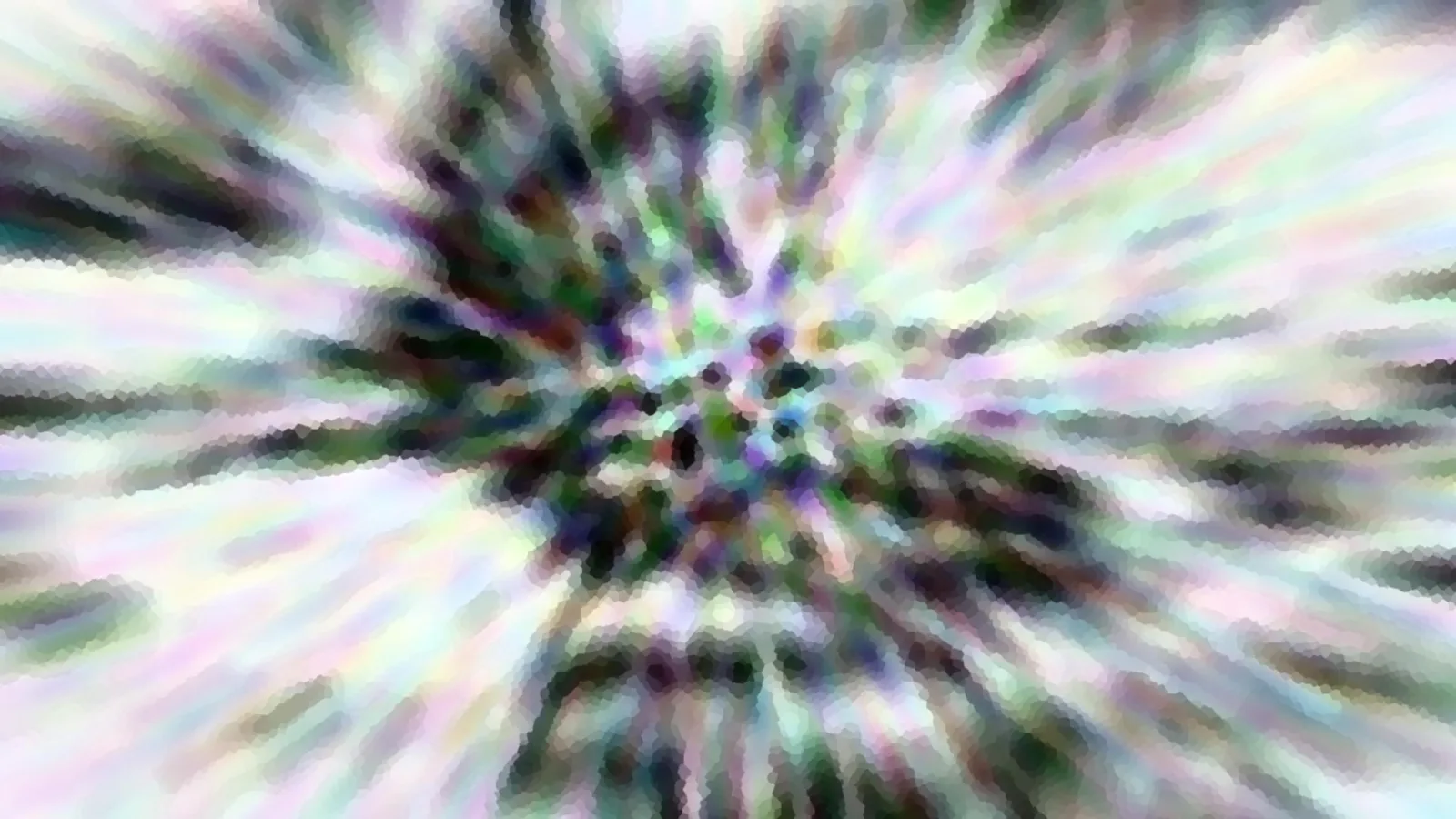 Abstrakte Komposition mit radialem Zoomeffekt in Pastellfarben und dunklem Kern im Zentrum.