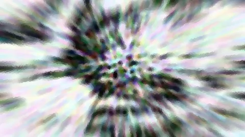 Abstrakte Komposition mit radialem Zoomeffekt in Pastellfarben und dunklem Kern im Zentrum.