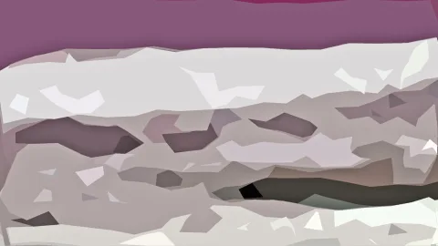 Abstraktes Bild aus grauen, weißen und dunkelbraunen Polygonflächen, oben ein violetter Streifen.