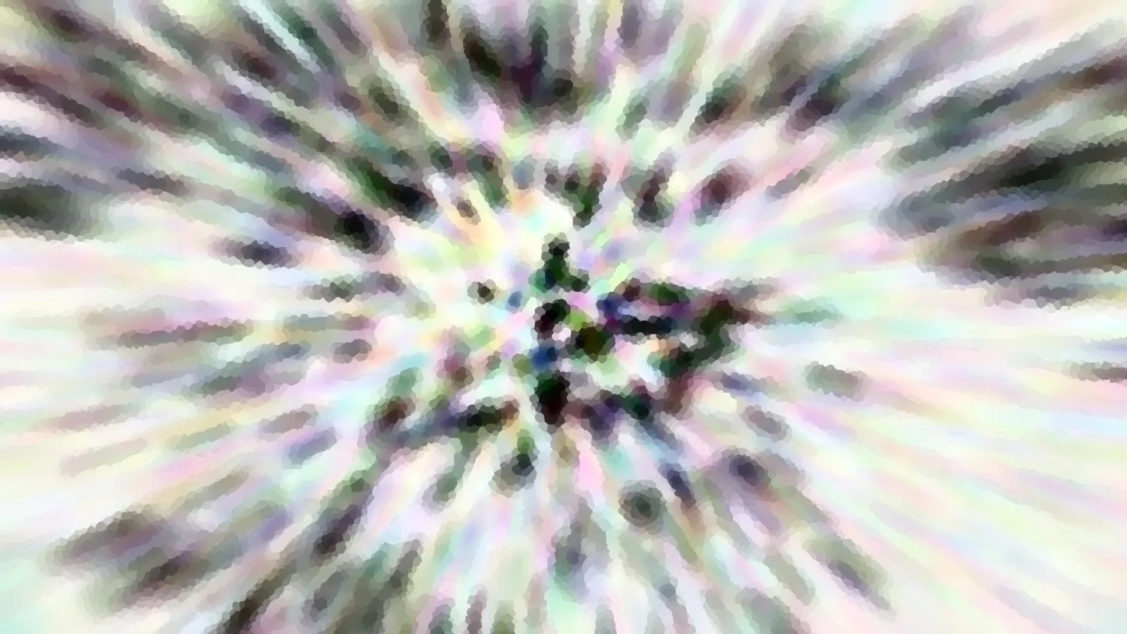 Abstraktes Bild mit pastellfarbenen Streifen, die von einem dunklen, gepixelten Zentrum radial nach außen laufen.